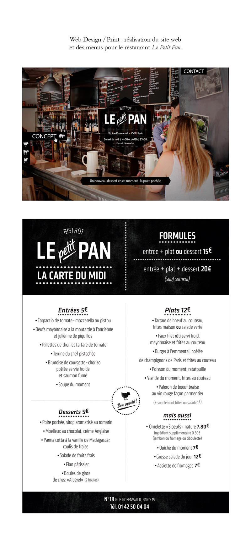 Design site, Menu Le Petit Pan