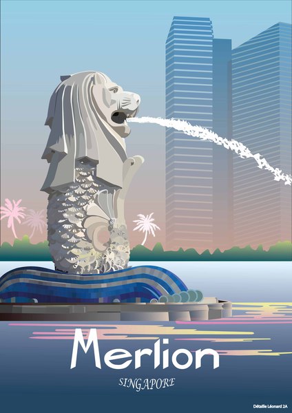 Affiche Merlion : Singapour