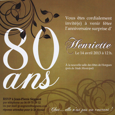 Invitation 80 ans - Portfolio par Muriel HABENS | GraphicJobs.com